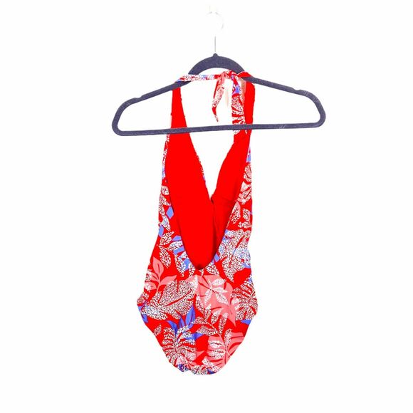 Red Carter Swimsuit Women's size Small Red Tropical Floral V Neck One Piece New - Picture 3 of 16